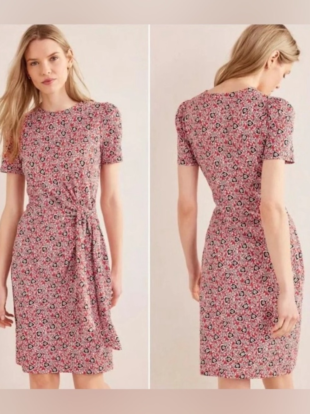 Boden Knot-Front Faux-Wrap Jersey Short Sleeve Dress - 16-18L